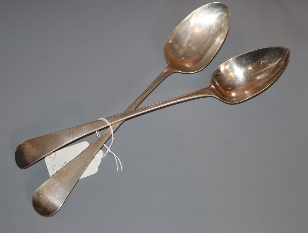 Two 19th century silver Old English pattern basting spoons, Peter, Ann & William Bateman, London, 1801 and later Victorian